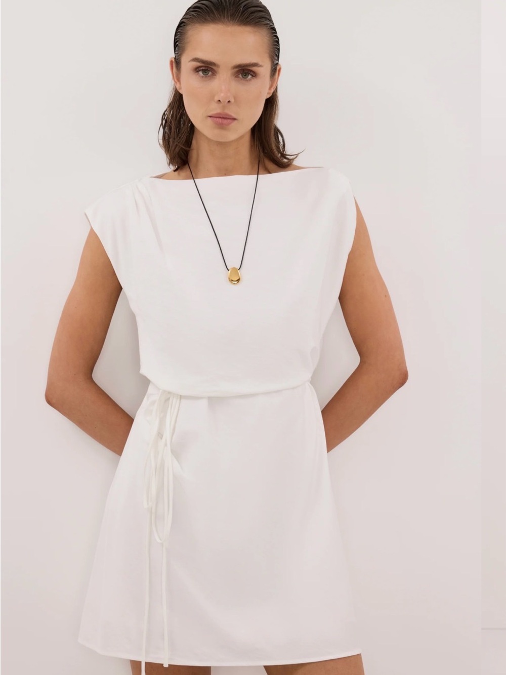 DISSH Marmo White Draped Mini Dress